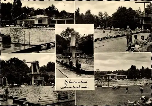 Ak Friedrichroda im Thüringer Wald, Schwimmbad, Freibad, Sprungturm, Badegäste