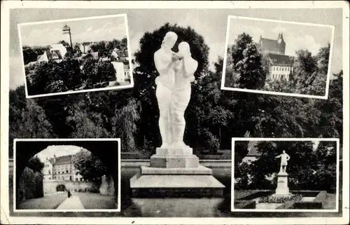 Ak Delitzsch in Sachsen, Brunnengruppe Genesung, Ortsansichten, Plastik