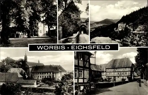 Ak Worbis im Eichsfeld Thüringen, Panorama, Straßenpartien, Torbogen, Kirchturm
