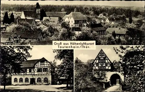 Ak Tautenhain in Thüringen, Gesamtansicht, Fachwerkhaus, Tor, Gaststätte