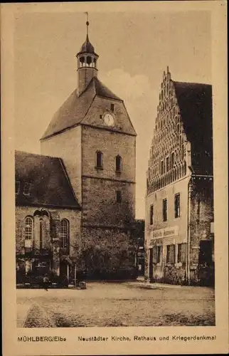 Ak Mühlberg an der Elbe, Neustädter Kirche, Kriegerdenkmal, Rathaus