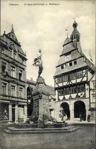 Ak Gießen an der Lahn Hessen, Kriegerdenkmal und Rathaus