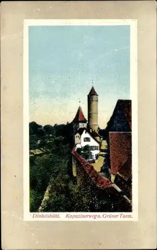 Ak Dinkelsbühl in Mittelfranken, Kapuzinerweg und Grüner Turm