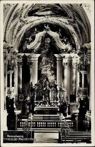 Ak Nesselwang im Allgäu, Inneres der Pfarrkirche, Innenansicht, Altar