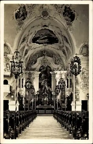 Ak Nesselwang im Allgäu, Inneres der Pfarrkirche, Innenansicht, Altar