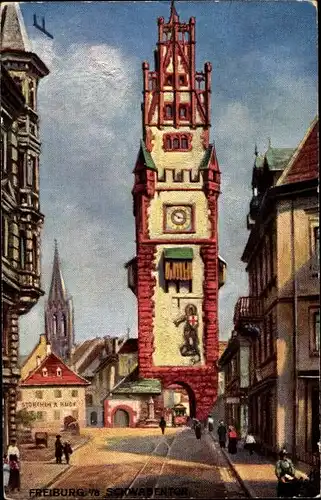 Künstler Ak Freiburg im Breisgau, Schwabentor, Straßenpartie, Tucks Postkarte
