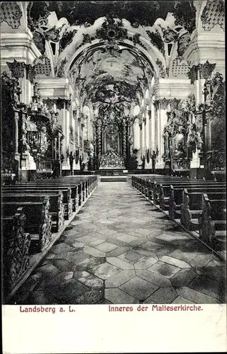 Ak Landsberg am Lech in Oberbayern, Malteserkirche, Innenansicht, Altar