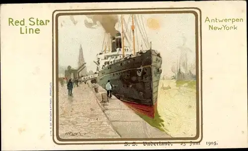 Künstler Litho Dampfer SS Vaderland, Red Star Line, Linie Antwerpen New York