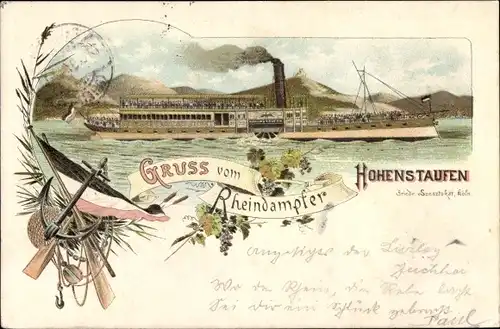 Litho Rheindampfer Hohenstaufen, Salondampfer