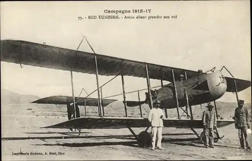 Ak Tunesien, Campagne 1915 1917, Avion allant prendre son vol, Doppeldecker