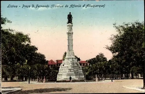 Ak Lisboa Lissabon Portugal, Praca D. Fernando, Estatua de Affonso d'Albuquerque, Denkmal