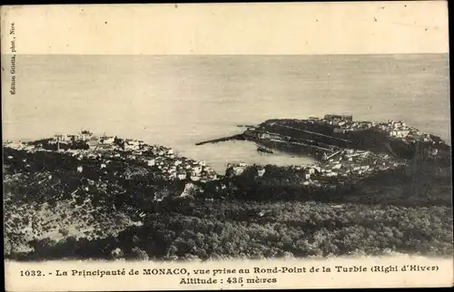 Ak Monaco, La Principaute de Monaco, vue prise au Rond-Point de la Turbie, Panorama