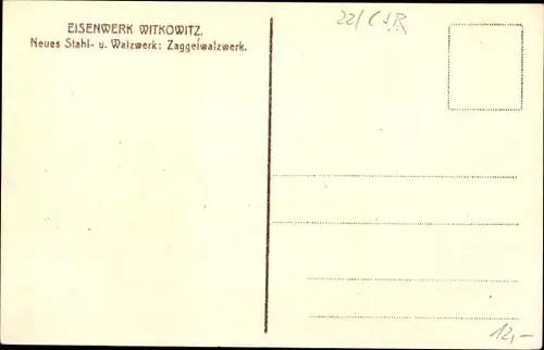 Ak Vítkovice Witkowitz Region Reichenberg, Eisenwerk, neues Stahl und Walzwerk, Zaggelwalzwerk