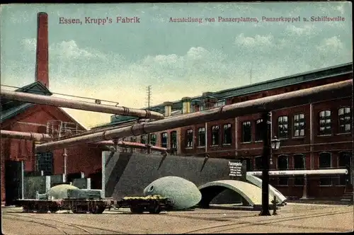 Ak Essen im Ruhrgebiet, Krupp's Fabrik, Ausstellung von Panzerplatten, Panzerkuppel
