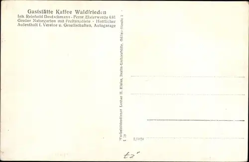 Ak Prösen Röderland Brandenburg, Gaststätte Waldfrieden, Inh. Reinhold Deutschmann