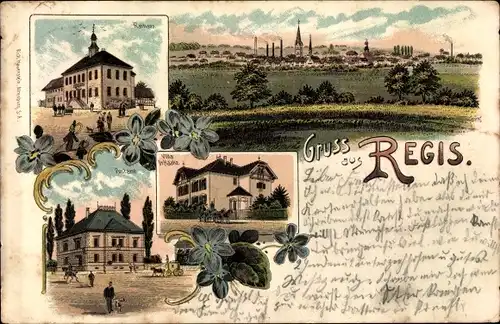 Litho Regis Breitingen Sachsen, Total, Rathaus, Villa, Postbank