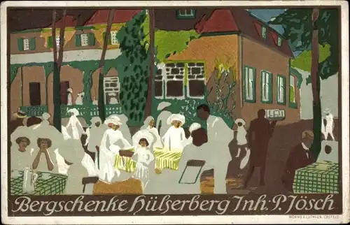 Künstler Ak Krefeld am Niederrhein, Bergschenke Hülserberg, Terrassenpartie