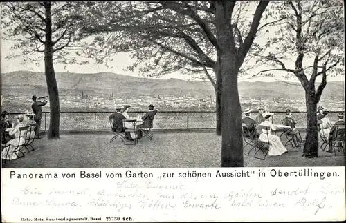 Ak Obertüllingen Lörrach in Baden, Panorama von Basel vom Garten Zur schönen Aussicht