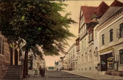 Ak Schöningen am Elm, Bismarckstraße, Braunschweiger Bank, Buchhandlung