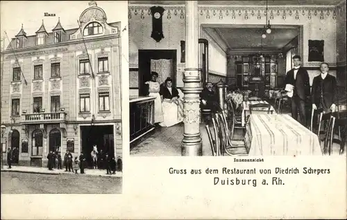 Ak Duisburg im Ruhrgebiet, Restaurant von Diedrich Schepers, Innenansicht