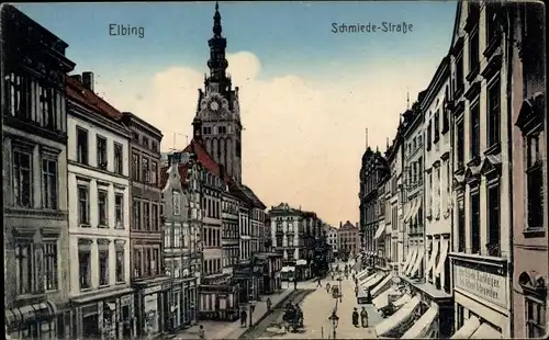 Ak Elbląg Elbing Westpreußen, Schmiedestraße, Geschäfte