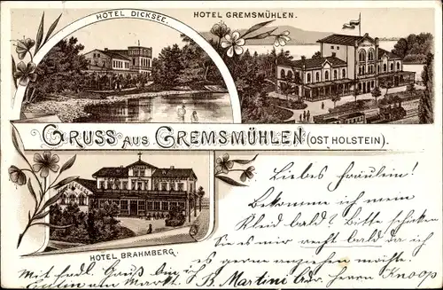 Litho Gremsmühlen Malente in Ostholstein, Hotel Gremsmühlen, Hotel Dicksee, Hotel Brahmberg