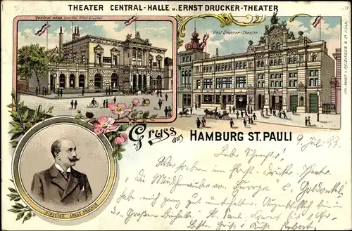 Litho Hamburg Mitte St. Pauli, Theater Central Halle und Ernst Drucker Theater, Direktor, Portrait