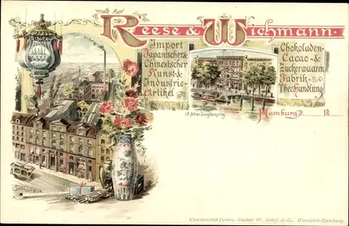 Litho Hamburg, Reese & Wichmann, Importfabrik, Schokoladen, Cacao, Zuckerwaren, Teehandlung