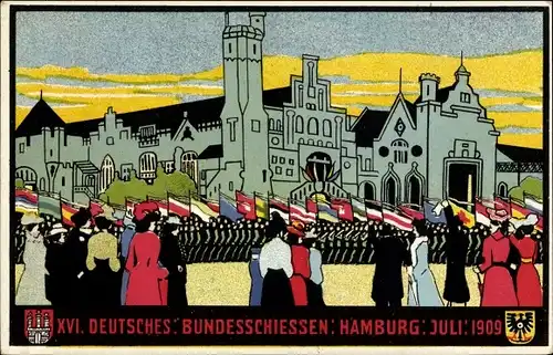 Künstler Ak Hamburg, XVI. Deutsches Bundesschießen 1909
