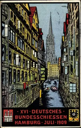 Künstler Ak Hamburg, XVI. Deutsches Bundesschießen 1909, Fleet