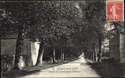 Ak Isigny sur Mer Calvados, Route de Cherbourg a Isigny