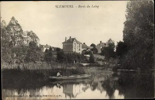 Ak Nemours Seine et Marne, Bords du Loing, Ruderboot