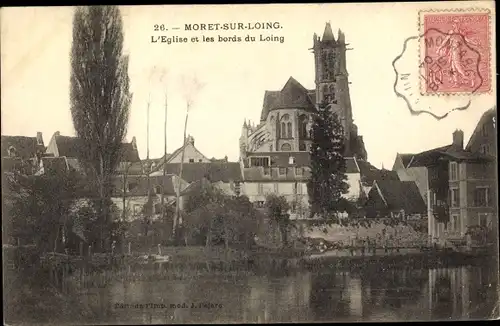 Ak Moret-sur-Loing Seine et Marne, L'Eglise et les bords du Loing