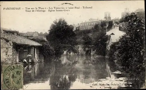 Ak Parthenay Deux Sèvres, Le Thouet, Les Tanneries a Saint Paul, Tribunal, Tour de l'Horloge