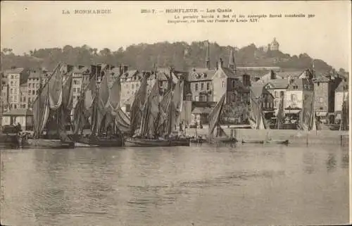 Ak Honfleur Calvados, Les Quais, Le premiere basin a flot et les entrepots furent