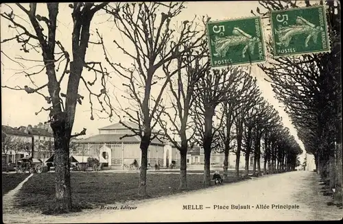 Ak Melle Deux Sèvres, Place Bujault, Allee Principale