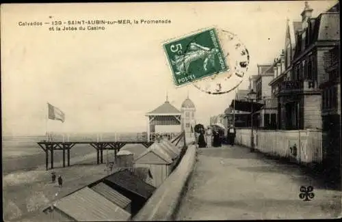 Ak Saint Aubin sur Mer Calvados, La Promenade et la Jetée du Casino