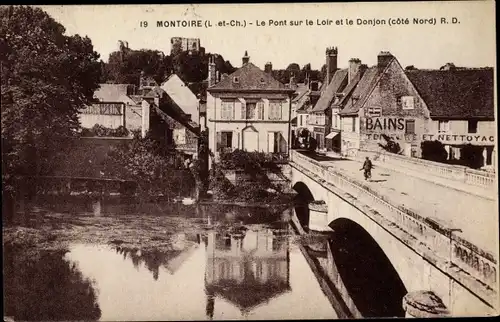 Ak Montoire Loir et Cher, Pont sur le Loir et Donjon