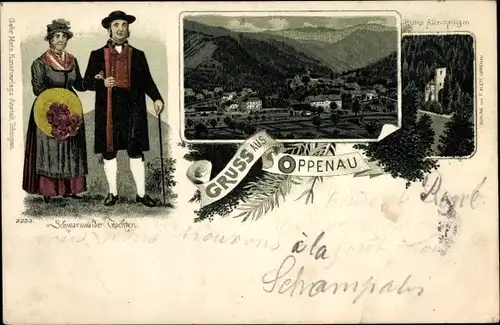 Litho Oppenau im Schwarzwald, Paar in Volkstrachten, Klosterruine Allerheiligen