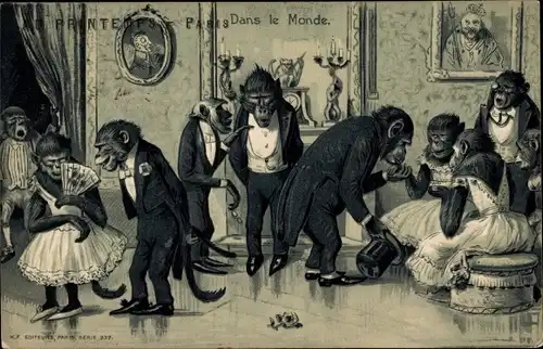 Präge Litho Dans le Monde, Vermenschlichte Affen, Schimpansen