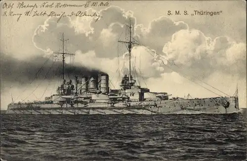 Ak Deutsches Kriegsschiff, SMS Thüringen, Großlinienschiff