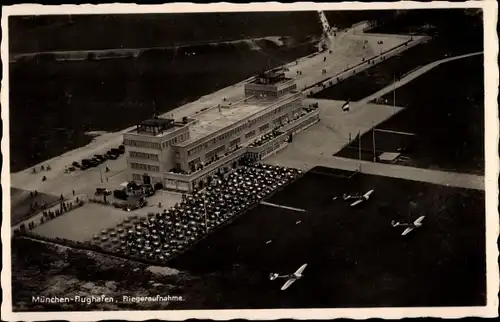 Ak Oberwiesenfeld München Bayern, Flughafen, Fliegeraufnahme, Flughafen Restaurant