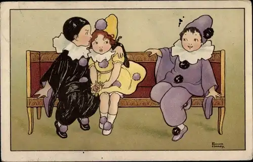 Künstler Ak Hardy, Florence, Harlekin, Pierrots, Pierrette