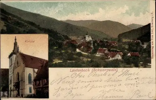 Ak Lautenbach im Renchtal Schwarzwald, Blick auf den Ort, Kirche