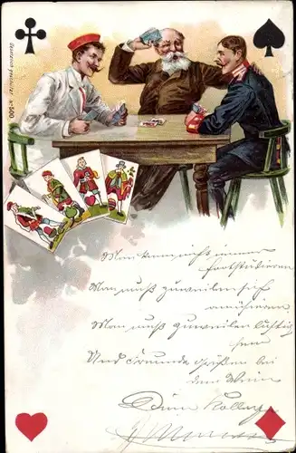 Litho Männer beim Kartenspiel, Skat