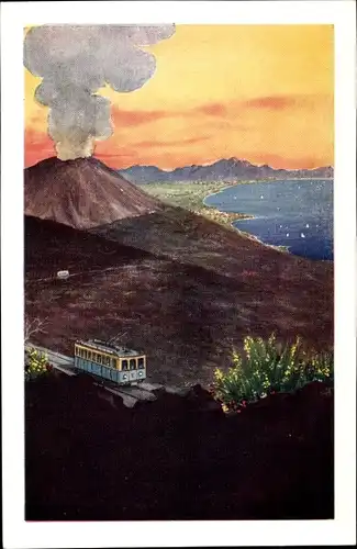 Ak Napoli Neapel Campania, Vesuv, Drahtseilbahn