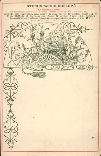 Ak Stenographie Duployé, La Medaille d'Or, Fächer