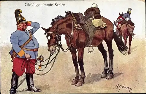 Künstler Ak Schönpflug, Fritz, Gleichgestimmte Seelen, Kuk Soldaten, Pferde,