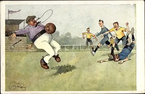 Künstler Ak Schönpflug, Fritz, Fußballspiel, Schiedsrichter, Spieler