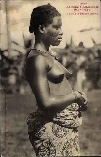 Ak Afrika, Afrique occidentale, Jeune femme Mina, Barbusig